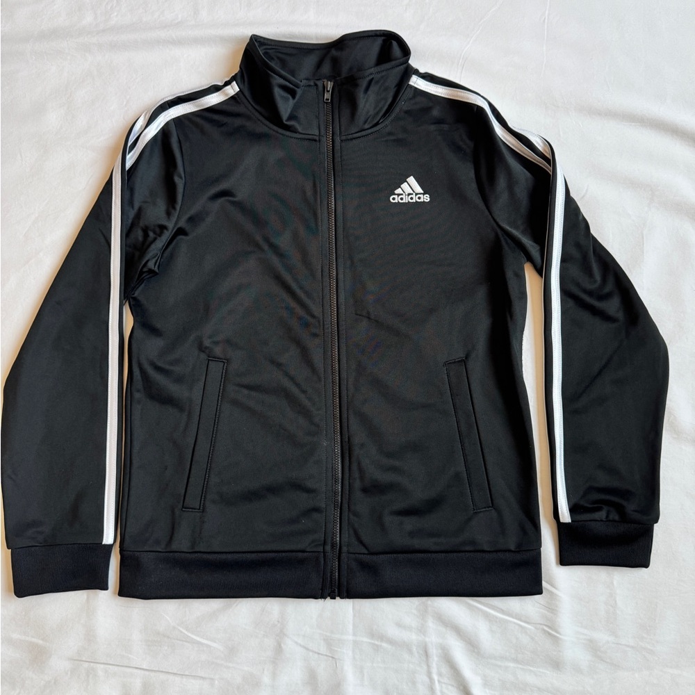 adidas kids Black Jacket with White Stripe Accents